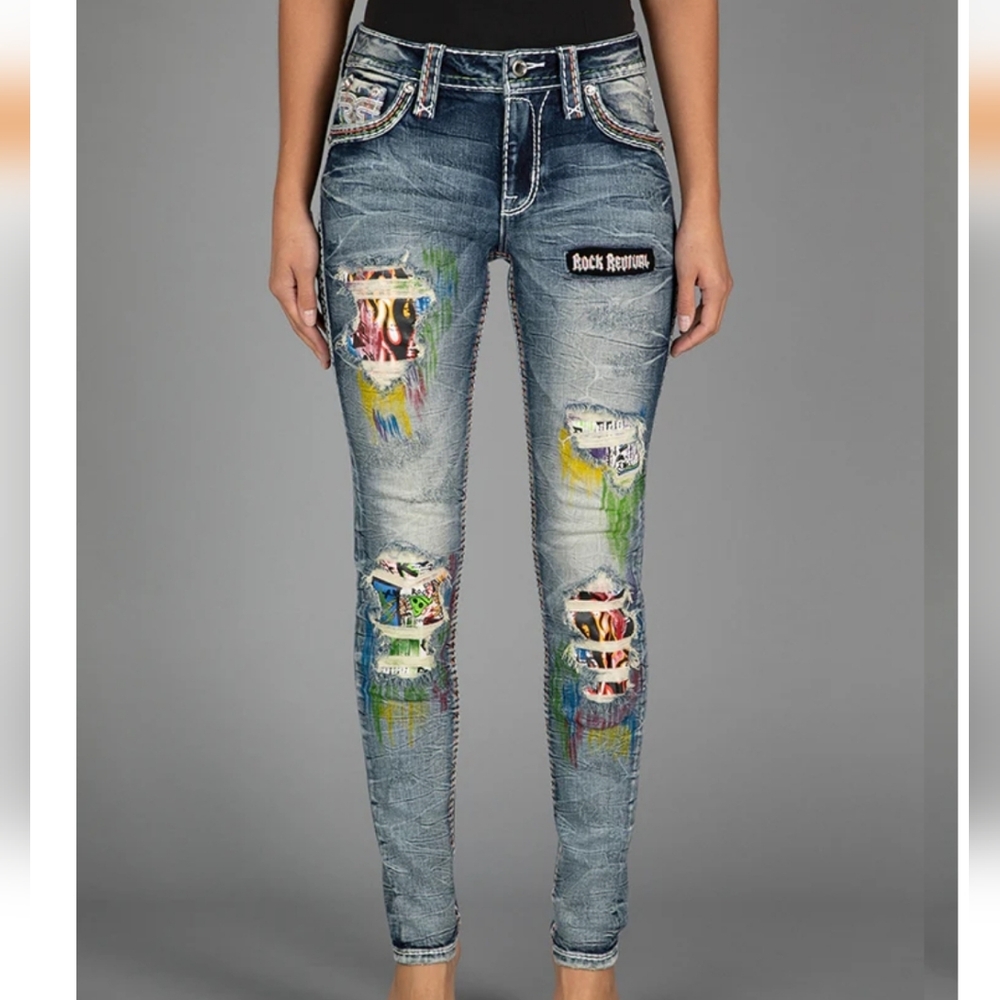 🤘NeW🥰 ROCK REVIVAL HARLOW LIMITED EDITION EMBROIDERED SKINNY JEANS 29 - Picture 16 of 16